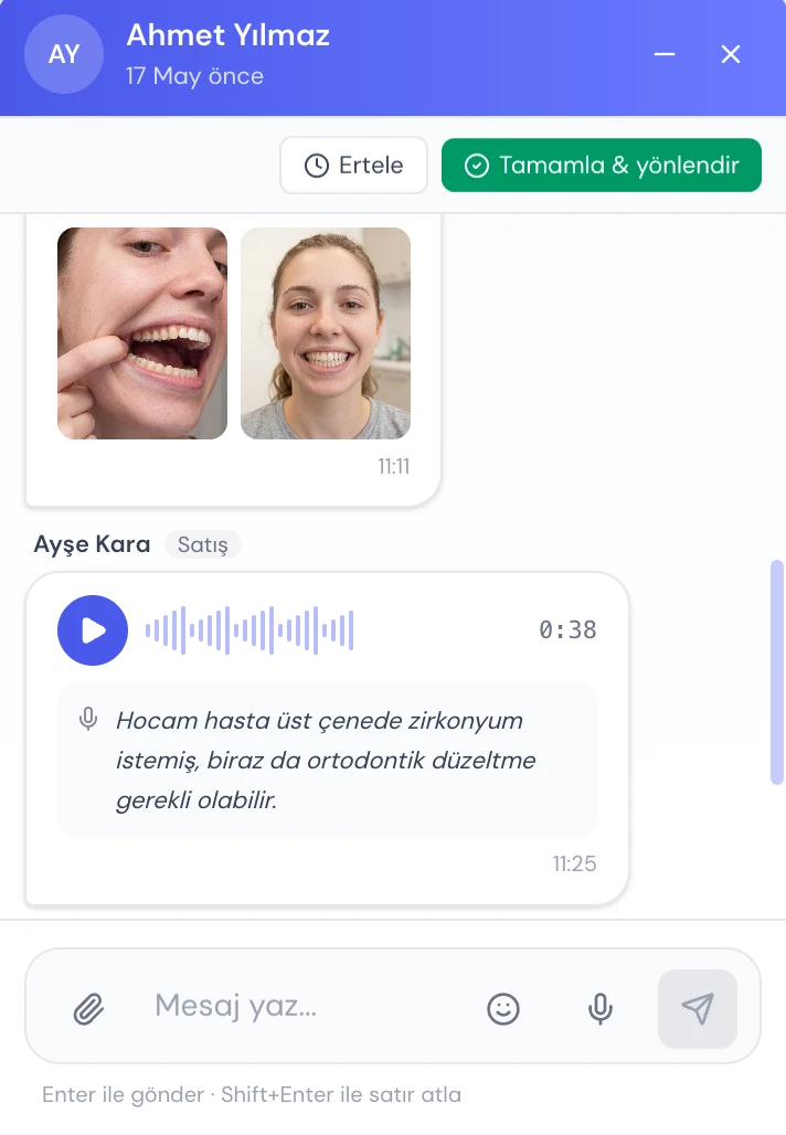 Satış temsilcisi ile doktor arasındaki sohbet ve sesli not